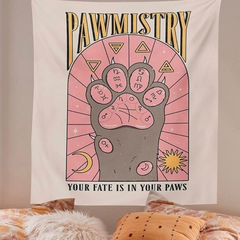 Cat Paw Tapestry Bohemian Moon Sun‎ Pawmistry Wall Hanging Tapestry
